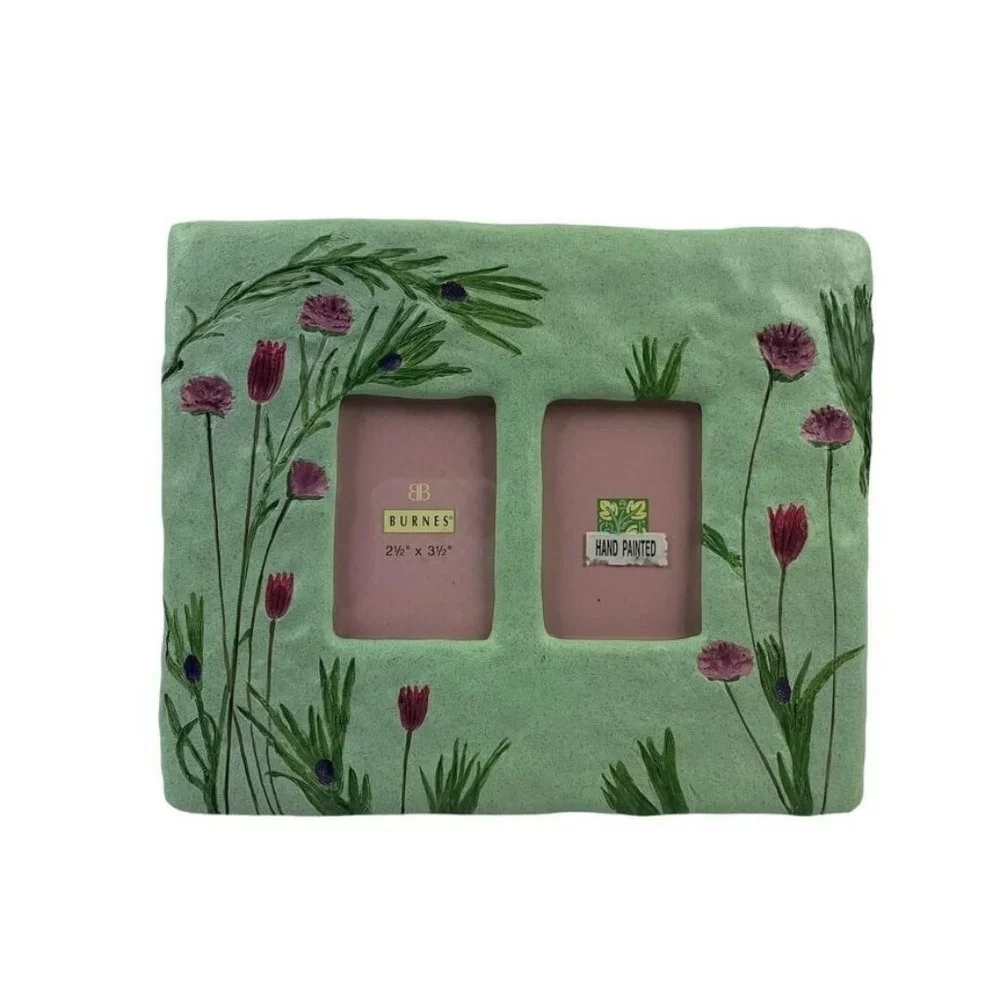 Burnes Embossed Handpainted‎ Floral Tabletop Double Photo Frame 2.5